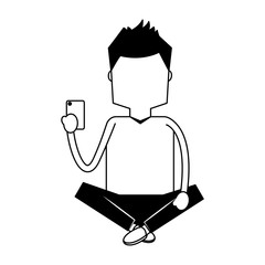 man with mobile sitting character