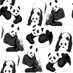 Obraz premium Seamless pattern, background. with pandas and bamboo