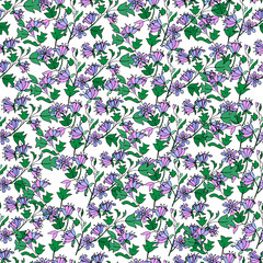 Purple tulip tree seamless pattern. Vector illustration. Endless design for greeting cards, fabrics, announcements, posters.