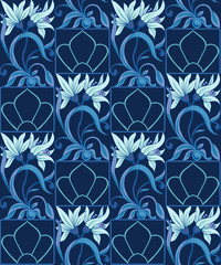  Seamless pattern, background with Floral pattern in art nouveau style,