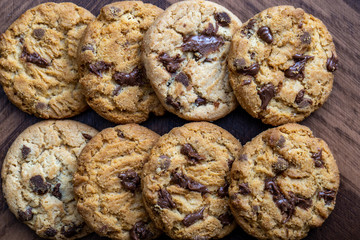 Details of a cookie with many drops of creamy and crunchy chocolate. Chocolate cookies.