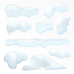 Set of realistic snow caps isolated on the alpha transperant background.