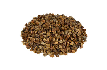 A Pile of Sprouting (in Hull) Buckwheat Seed. Isolated on White Background.