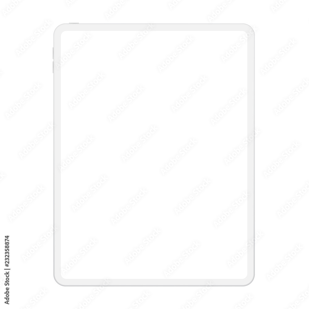 Poster High quality realistic new version of soft clean white tablet computer with blank white screen. Realistic vector mockup tablet pad for visual ui app demonstration.