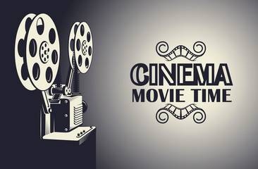Fototapeta premium cinema poster with retro film projector background