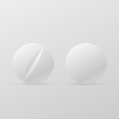 Medicaments top view vector of two white circular pills on white background.