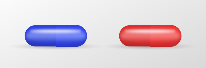 Medicaments top view vector of a red and blue oval pill on white background.