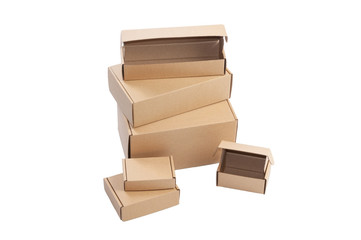 Brown cardboard boxes isolated on white background