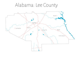 Detailed map of Lee county in Alabama, USA