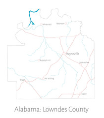 Detailed map of Lowndes county in Alabama, USA