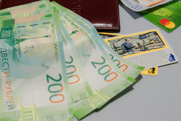 credit cards, passport, coins and map, close-up view. travel concept.credit cards, passport, coins and cards, close-up. travel concept. debit