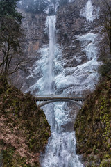 Multnomah Falls in winter with ice