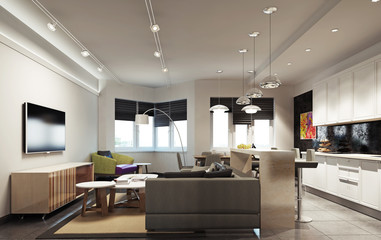 Modern interior 3d rendering