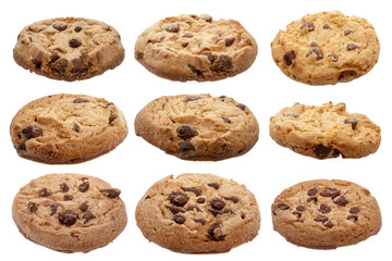 Chocolate chip cookies, isolated on white background, in high resolution for advertising use.