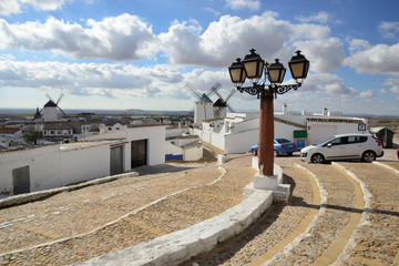 Campo de Criptana, Spain - November 1, 2018: Mills of the population of Campo de Criptana.
