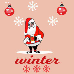 Santa Claus Cartoon Character Showing Merry Christmas Tittle Written in Blank Space. Vector Illustration
