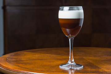 Irish coffee in a glass
