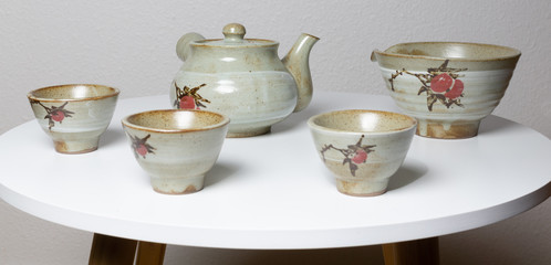 Korean tea pot and cup on a table. Concept of Culture, tradition and takig time