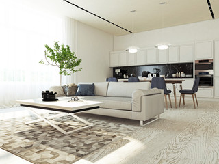 Modern living room with sofa 3d rendering