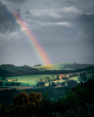 Rainbow in the Tuscan Countryside in Italy 