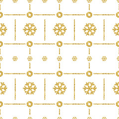 Christmas pattern background with golden glittering snowflakes, vector illustration