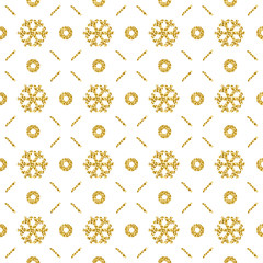 Christmas pattern background with golden glittering snowflakes, vector illustration