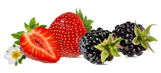 Collage of fresh berries isolated on white background with clipping path
