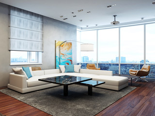 Modern living room interior 3d rendering