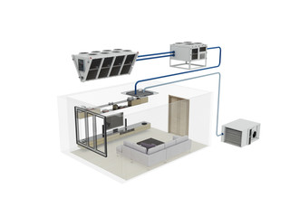 scheme of ventilation system 3d rendering