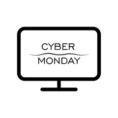 Monitor with Cyber Monday on screen icon. flat design