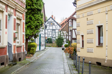 Ancient houses on the street in Herne.