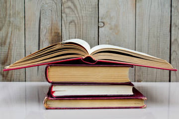 Old books on a white background.