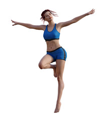 Illustration of a woman posing with her arms spread wide on a white background