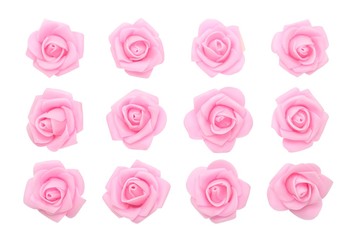 Set of pink roses on a white background. Porcelain roses. Vector illustration