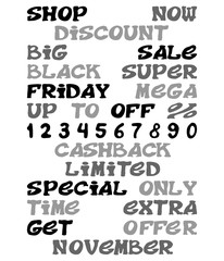 numbers and inscriptions on black friday funny style