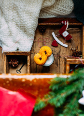 Swedish christmas. Gluten free version Traditional swedish buns in christmas setting. A saffron bun, in Swedish lussebulle or lussekatt. 
