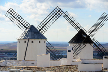 Campo de Criptana, Spain - November 1, 2018: Mills of the population of Campo de Criptana.