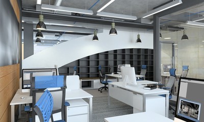 office, interior visualization, 3D illustration

