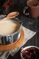 Hot chocolate ingredients with milk and cocoa