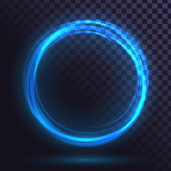 Ring of blue flame, fiery, round frame of fire, glowing neon circle - obrazy, fototapety, plakaty