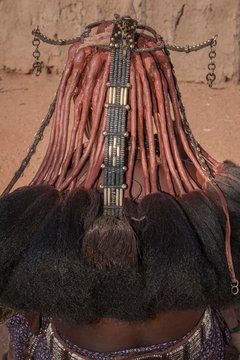 Ovahimba or Himba, hair accessories of a married woman, Kunene district, Namibia, Africa