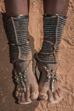 Ovahimba or Himba, calf jewelry and calf protection from snake bites, Kunene district, Namibia, Africa
