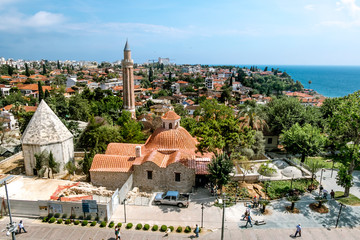 View of the mosque in the old town of Kaleici in Antalya .