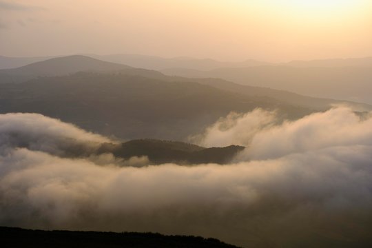 Morning fog, antique city Byllis, Qarier Fier, Albania, Europe