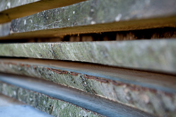 Warehouse of boards after sawing the outdoors