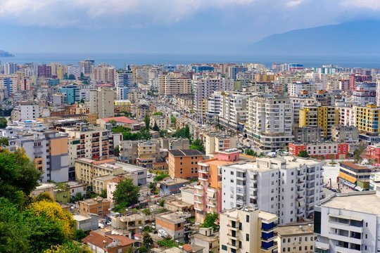 City center of Vlora, view from the hill Kuzum Baba, Vlore, Qark Vlore, Albania, Europe
