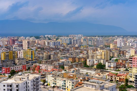 City center of Vlora, view from the hill Kuzum Baba, Vlore, Qark Vlore, Albania, Europe