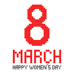 March 8. Pixel inscription on March 8. International Women's Day. Background. Card.