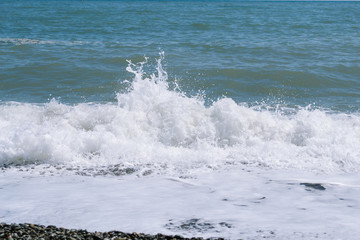 Rocks, bushes and fog in autumn Crimea mountains. Beautiful landscape.