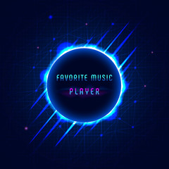  Digital  sound equalizer of circle on dark blue background.  Abstract neon futuristic background. Template for music banner, poster, invitation card. Vector.